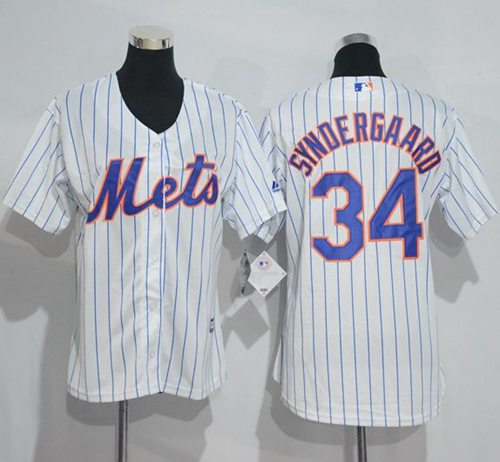 Mets #34 Noah Syndergaard White(Blue Strip) Women's Home Stitched MLB Jersey